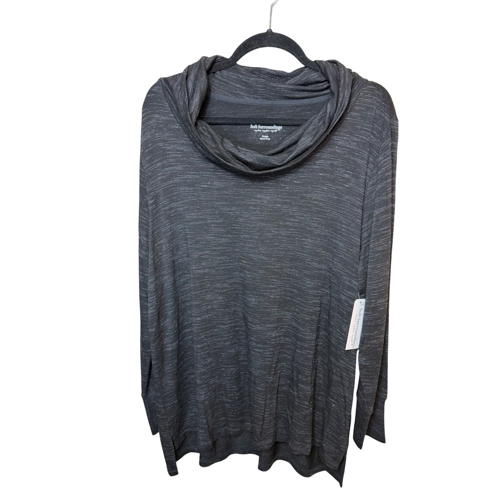 NWT Soft Surroundings XL Heavenly Soft Heathered Cowl Neck Tunic Top Black